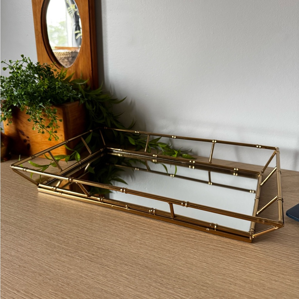 Elegant Gold Vanity Tray with Mirror